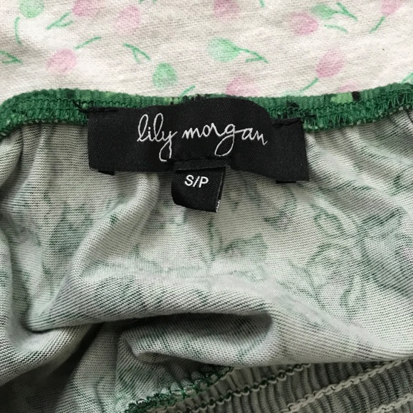 Lily Morgan Mini Dress Floral S Royal Green Black Tie Front Smocked Waist - Picture 15 of 16